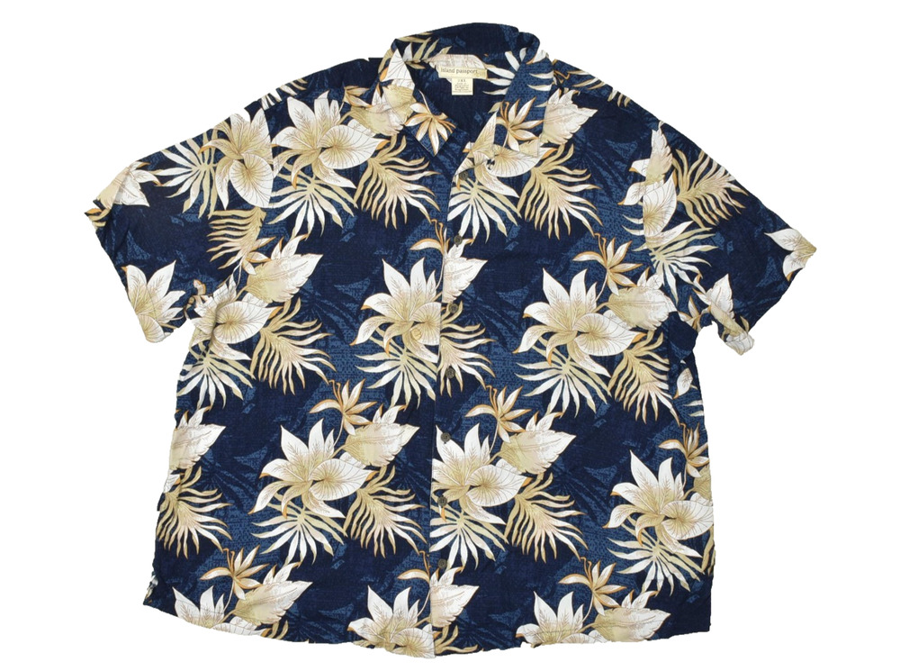 Island Passport Men's Regular Size 2XL Floral Rayon Button Up Hawaiian Shirt